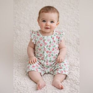 Floral Baby Romper with Ruffle Sleeves